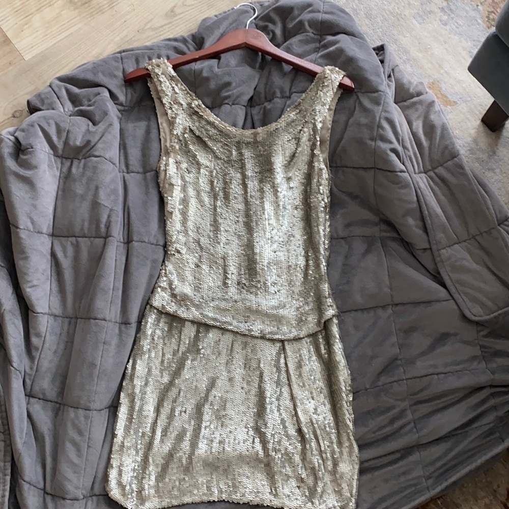 Parker sequin pewter/tan short dress